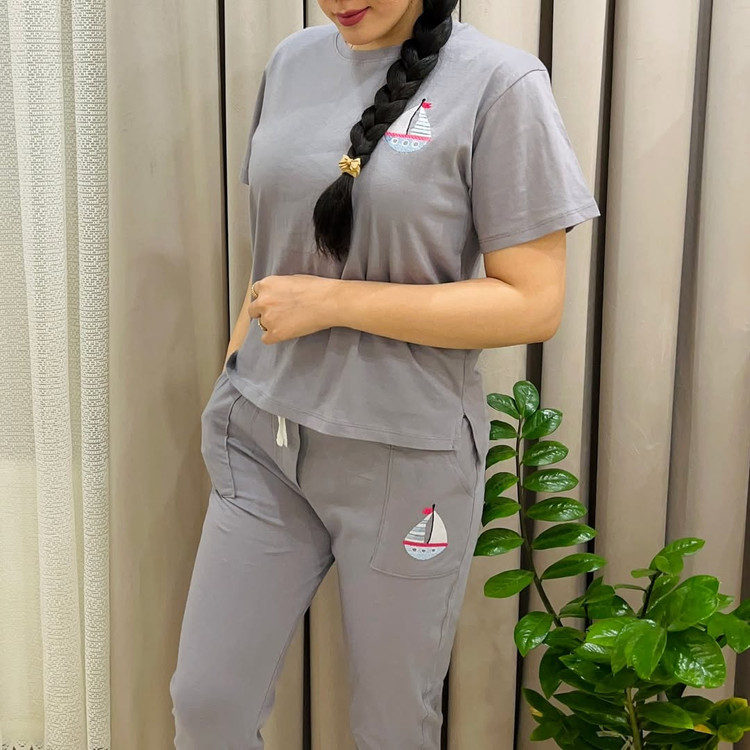 ست تیشرت شلوار زنانه گلدوزی